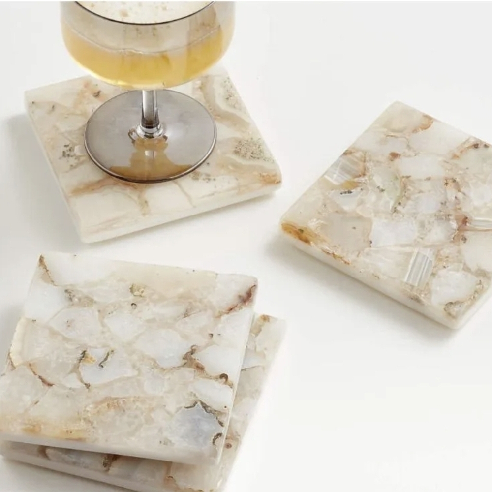 Crate & Barrel Marcela Agata Marble Coasters, Set of 4. NEW